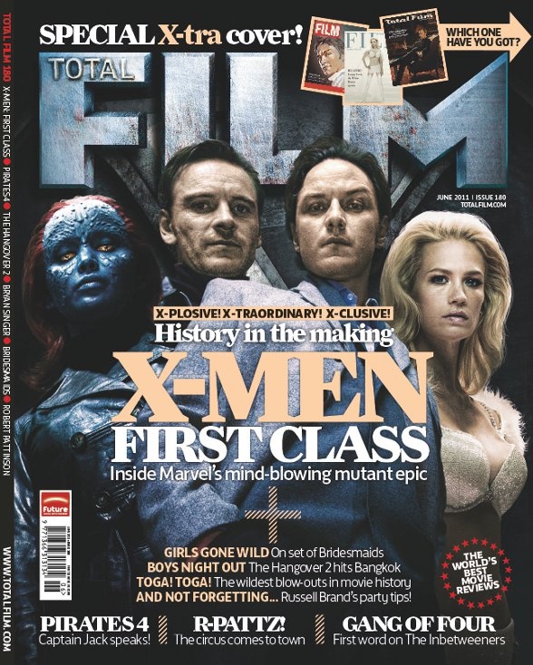 January Jones, James McAvoy, Michael Fassbender, and Jennifer Lawrence, Total Film Magazine June 2011, X-Men: First Class Cover