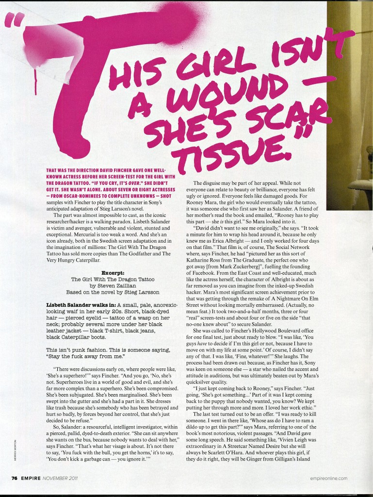 The Girl with the Dragon Tattoo, Empire Magazine November 2011 Article, 02