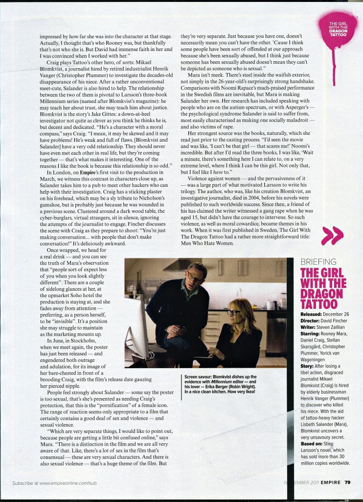 The Girl with the Dragon Tattoo, Empire Magazine November 2011 Article, 04