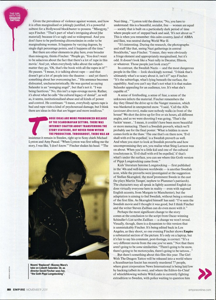 The Girl with the Dragon Tattoo, Empire Magazine November 2011 Article, 05