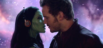 Zoe Saldana Chris Pratt Guardians of the Galaxy Kiss