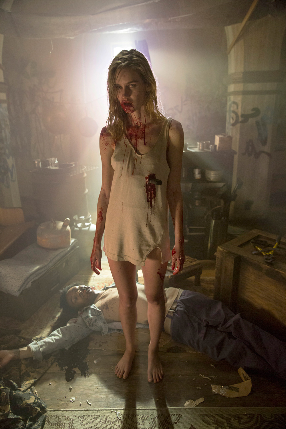 Blonde Walker Knife in Chest Fear The Walking Dead