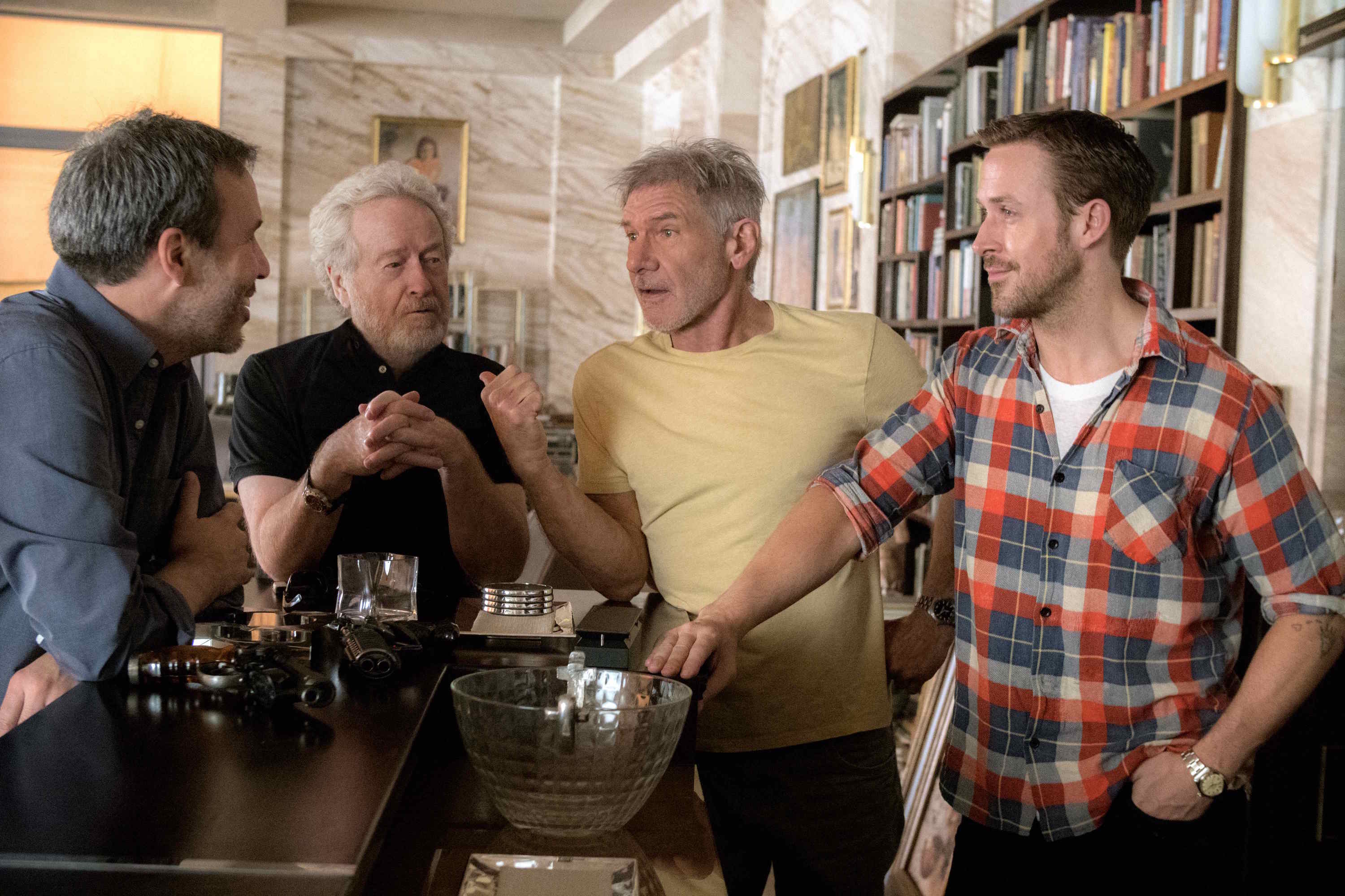 Denis Villeneuve Ridley Scott Harrison Ford Ryan Gosling Blade Runner 2049 Set
