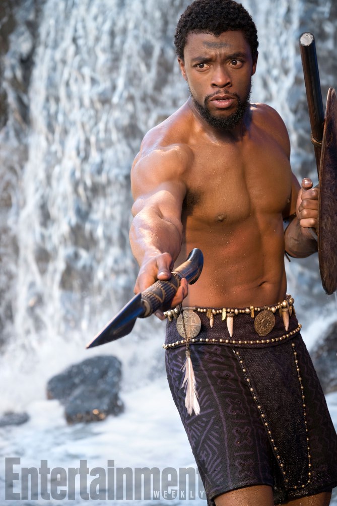 Chadwick Boseman Holding Spear Black Panther