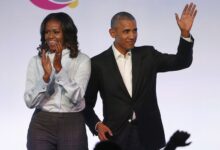 Michelle Obama Clapping Barack Obama Waving