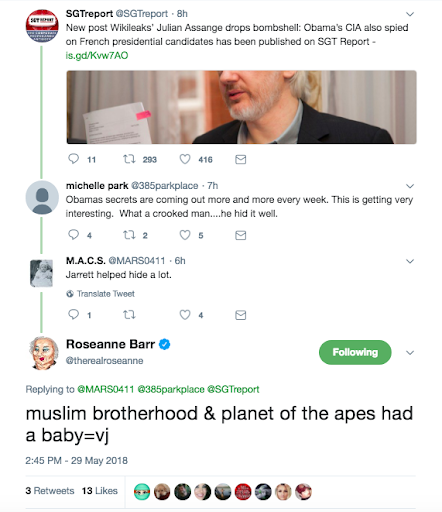 Roseanne Barr Racist Tweet