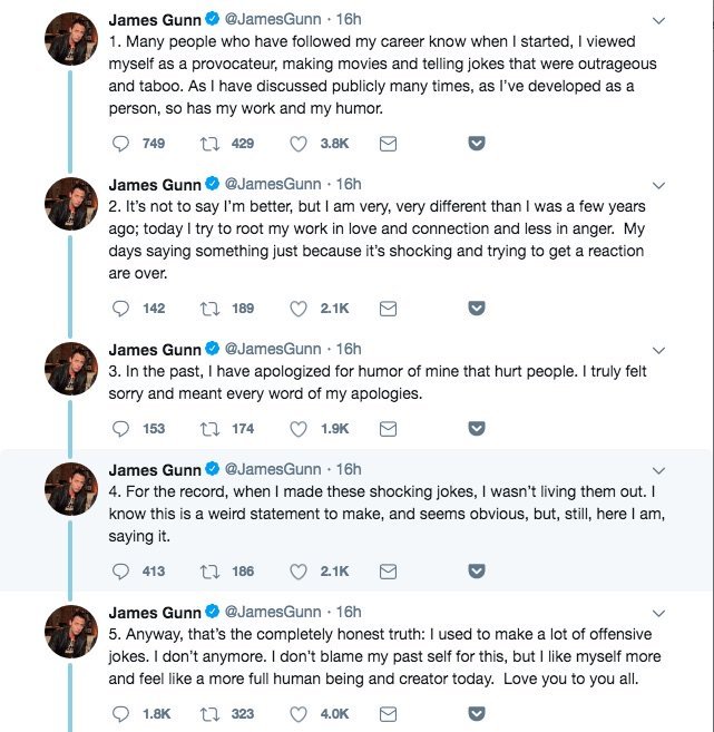 James Gunn Twitter Apology