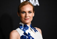 Diane Kruger Smiling White Blue Sleeveless Dress