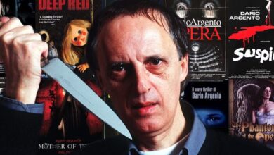 Dario Argento Holding Knife Filmography Posters