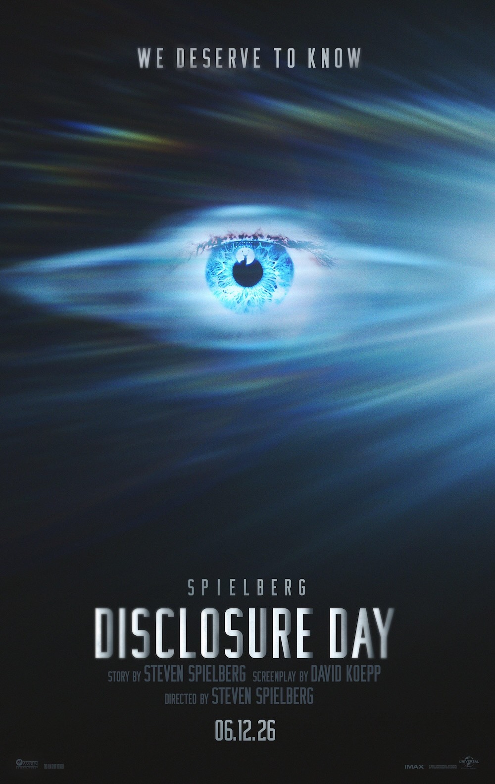 Disclosure Day 2026 movie poster featuring Steven Spielberg alien thriller